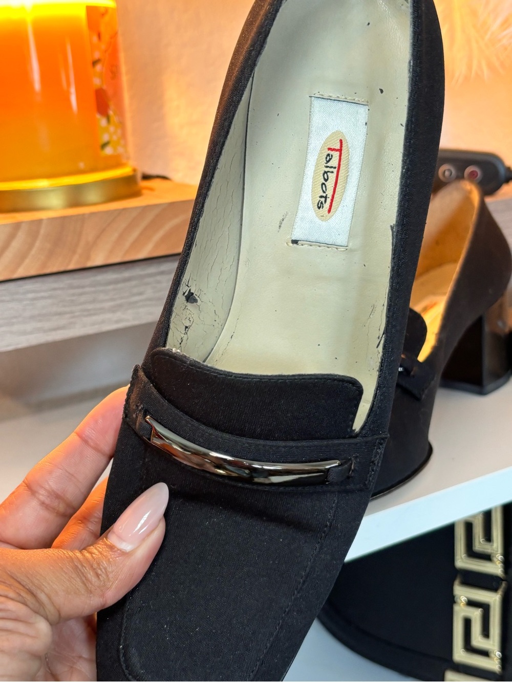 Talbots Black Suede Loafers with Silver Bit Detail